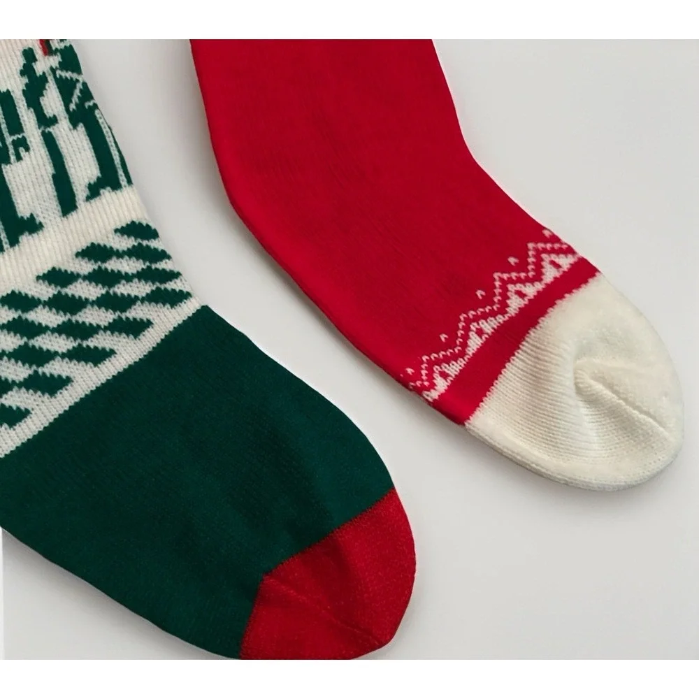 Vintage Knit Sweater‎ Style Christmas Stockings Lot of 4 Red Green White Kitschy